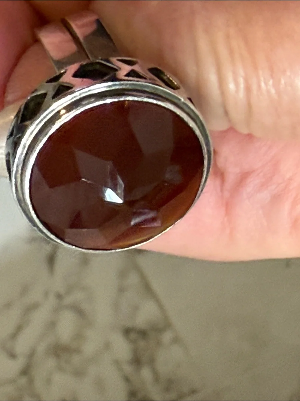Sterling Silver 925 Chunky Ring Size 7 Brown Faceted Stone